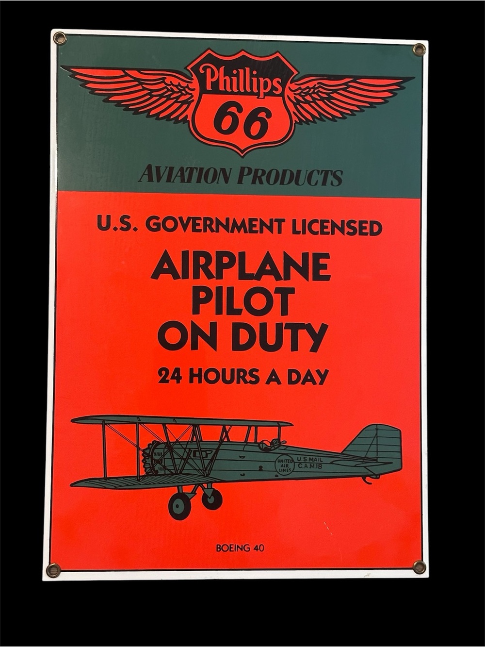 Ande Rooney Porcelain Sign Phillips 66 Aviation Products Airplane Pilot